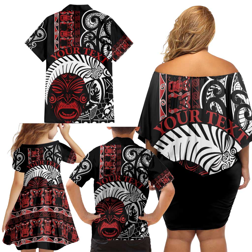 Honour The Treaty New Zealand Personalised Family Matching Off Shoulder Short Dress and Hawaiian Shirt Toitu Te Tiriti Indigenous Maori Face