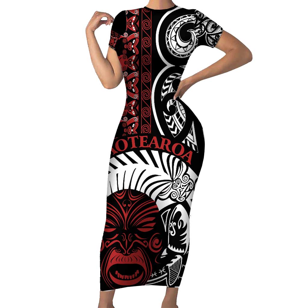 Honour The Treaty New Zealand Personalised Family Matching Short Sleeve Bodycon Dress and Hawaiian Shirt Toitu Te Tiriti Indigenous Maori Face