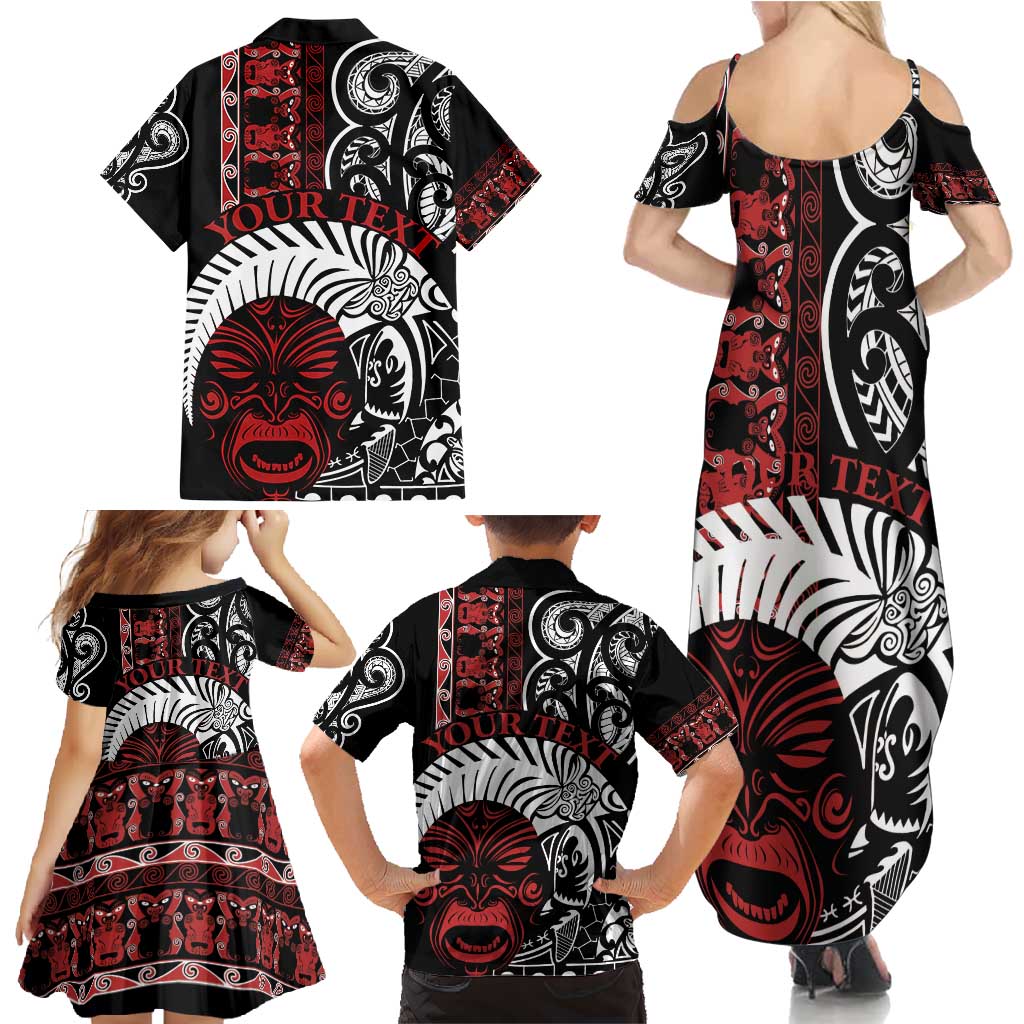 Honour The Treaty New Zealand Personalised Family Matching Summer Maxi Dress and Hawaiian Shirt Toitu Te Tiriti Indigenous Maori Face