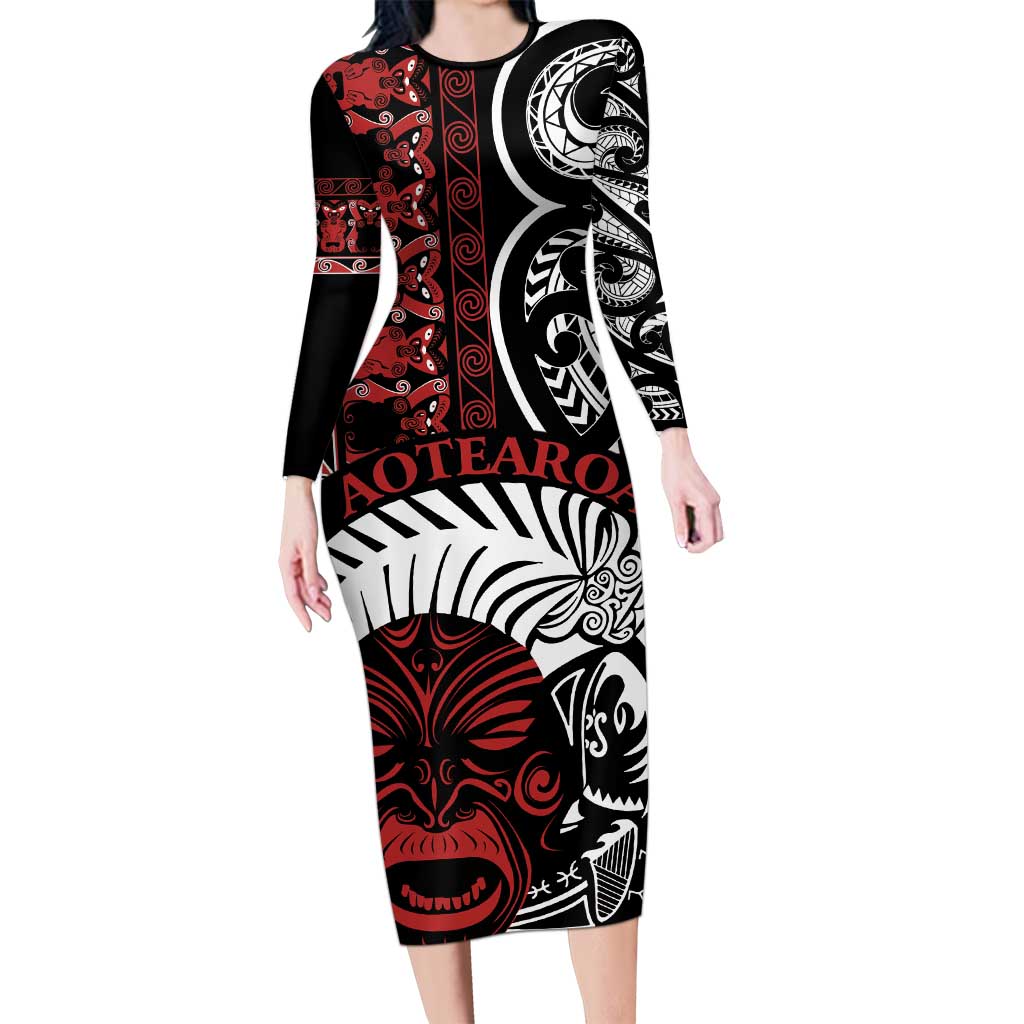 Honour The Treaty New Zealand Personalised Long Sleeve Bodycon Dress Toitu Te Tiriti Indigenous Maori Face