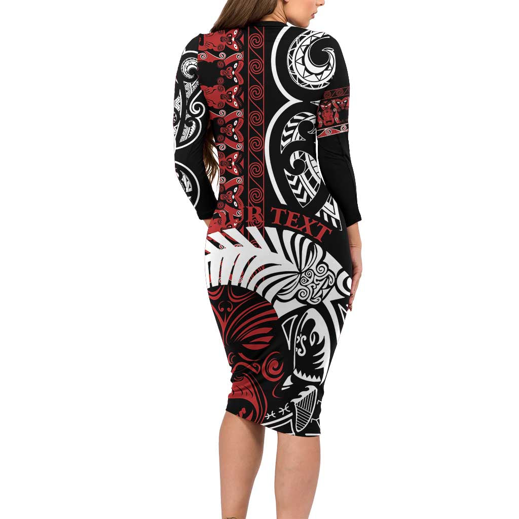 Honour The Treaty New Zealand Personalised Long Sleeve Bodycon Dress Toitu Te Tiriti Indigenous Maori Face