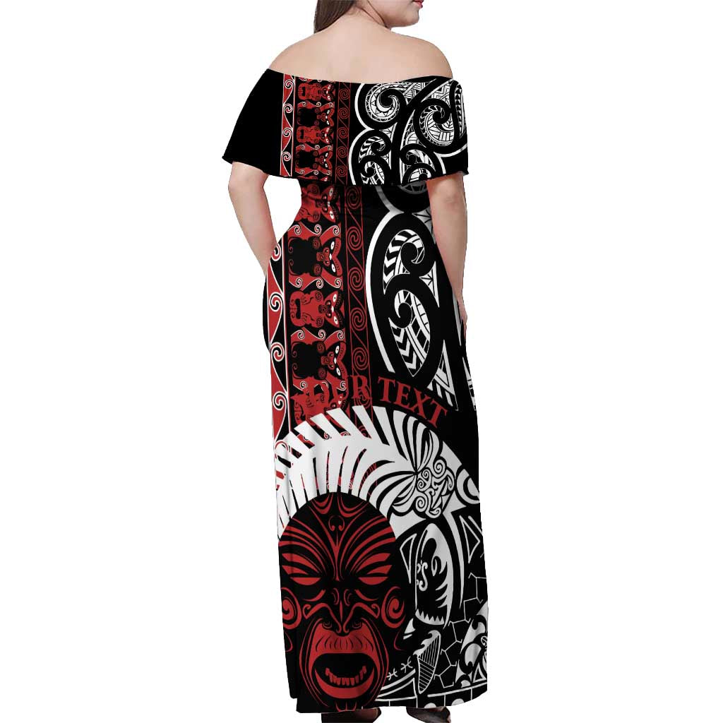 Honour The Treaty New Zealand Personalised Off Shoulder Maxi Dress Toitu Te Tiriti Indigenous Maori Face