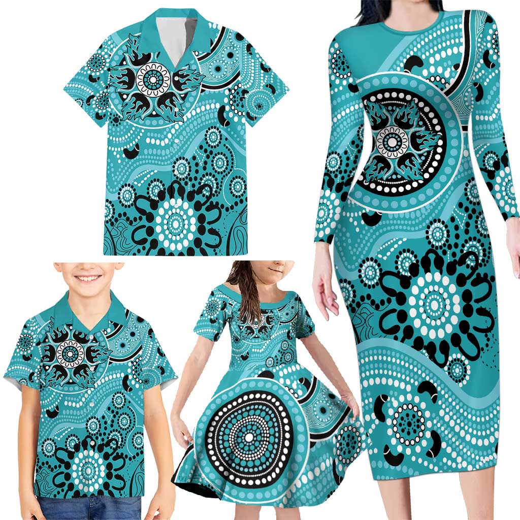 Heat Cricket Custom Family Matching Long Sleeve Bodycon Dress and Hawaiian Shirt Australian Aboriginal