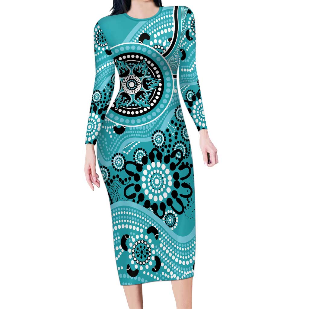 Heat Cricket Custom Family Matching Long Sleeve Bodycon Dress and Hawaiian Shirt Australian Aboriginal