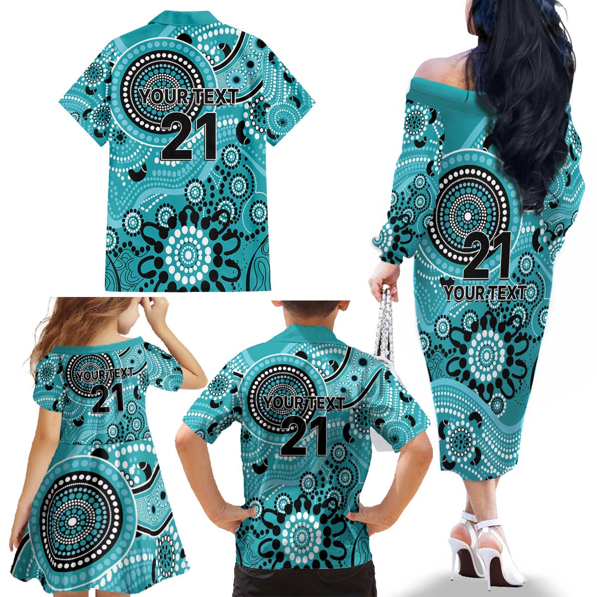 Heat Cricket Custom Family Matching Off The Shoulder Long Sleeve Dress and Hawaiian Shirt Australian Aboriginal