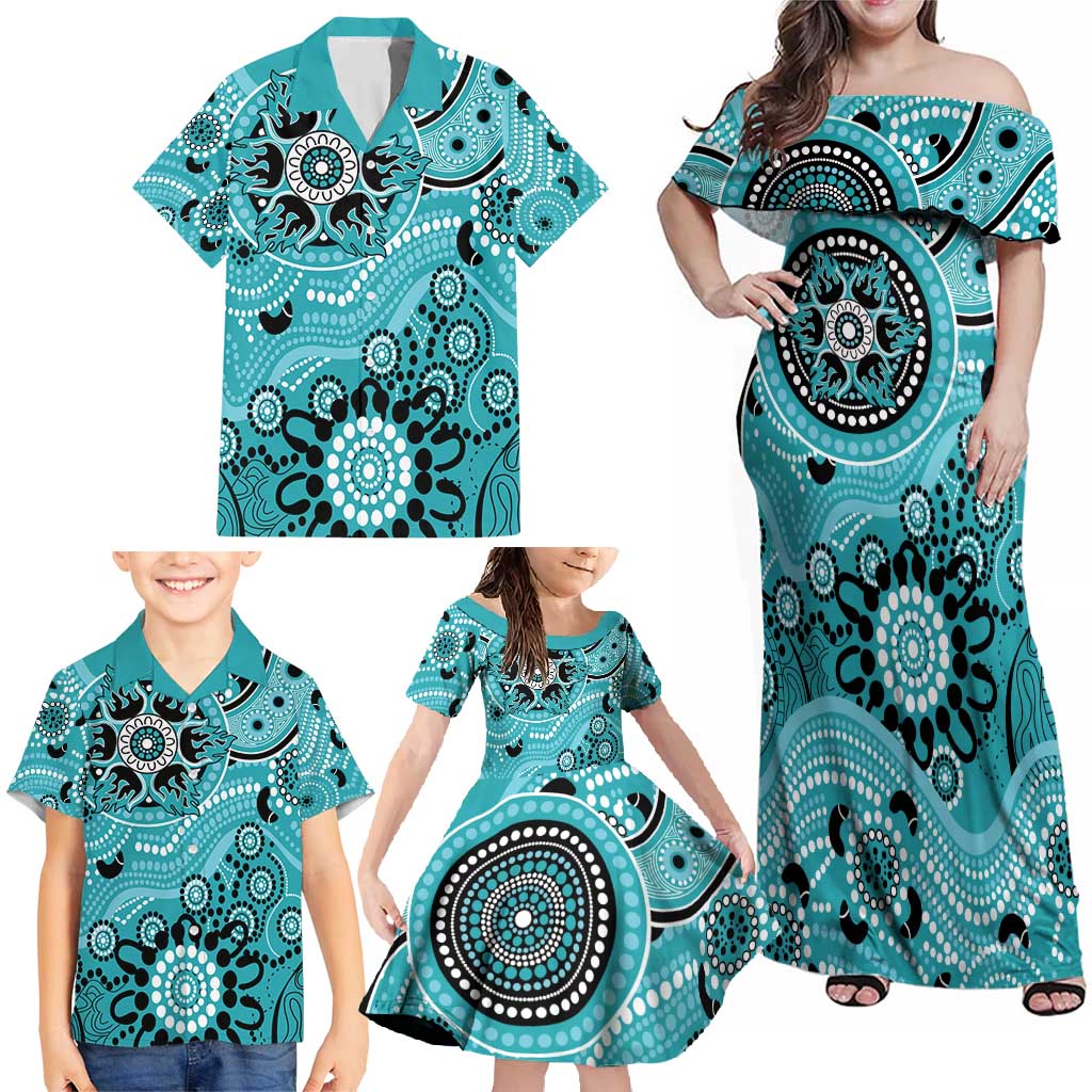 Heat Cricket Custom Family Matching Off Shoulder Maxi Dress and Hawaiian Shirt Australian Aboriginal