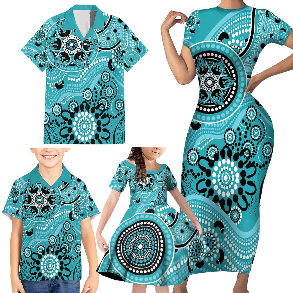 Heat Cricket Custom Family Matching Short Sleeve Bodycon Dress and Hawaiian Shirt Australian Aboriginal