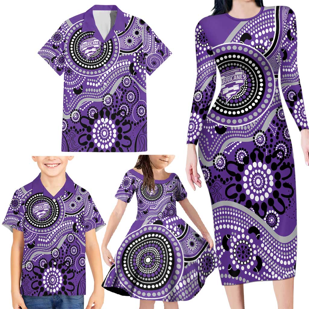 Hurricanes Cricket Custom Family Matching Long Sleeve Bodycon Dress and Hawaiian Shirt Australian Aboriginal