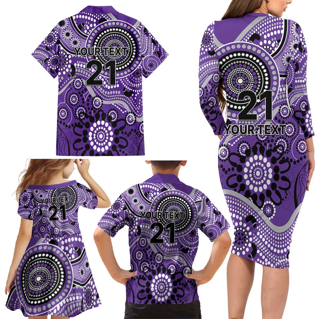 Hurricanes Cricket Custom Family Matching Long Sleeve Bodycon Dress and Hawaiian Shirt Australian Aboriginal