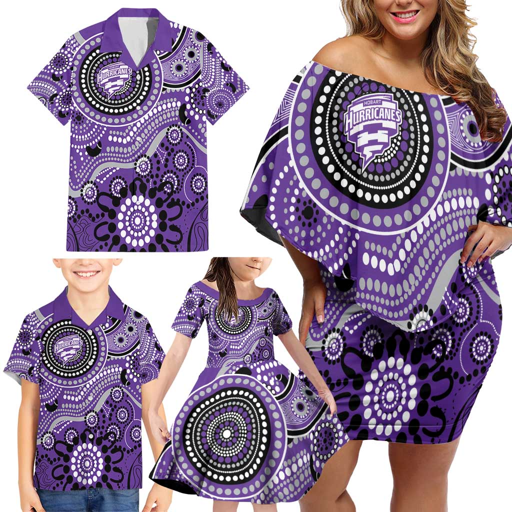 Hurricanes Cricket Custom Family Matching Off Shoulder Short Dress and Hawaiian Shirt Australian Aboriginal