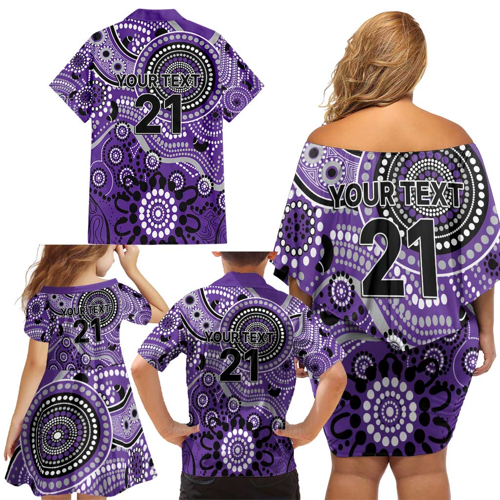 Hurricanes Cricket Custom Family Matching Off Shoulder Short Dress and Hawaiian Shirt Australian Aboriginal