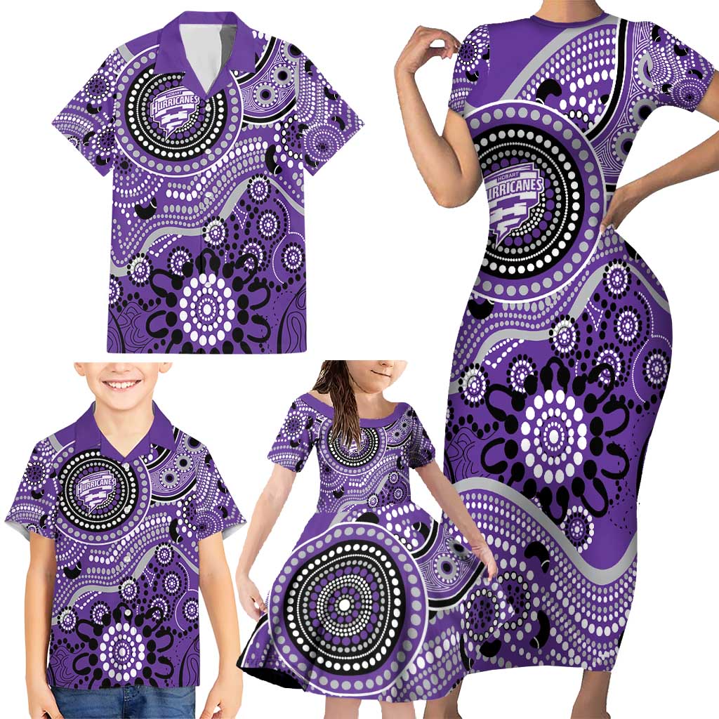 Hurricanes Cricket Custom Family Matching Short Sleeve Bodycon Dress and Hawaiian Shirt Australian Aboriginal