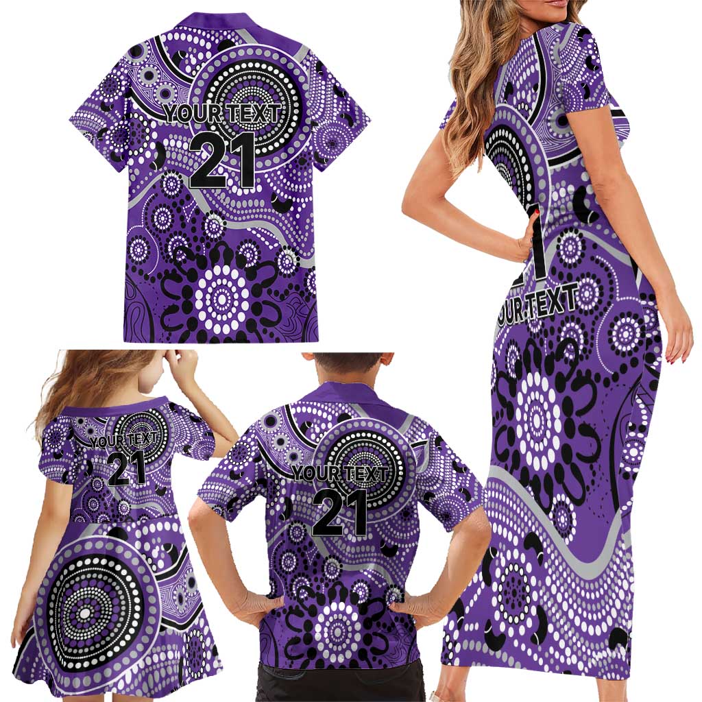 Hurricanes Cricket Custom Family Matching Short Sleeve Bodycon Dress and Hawaiian Shirt Australian Aboriginal