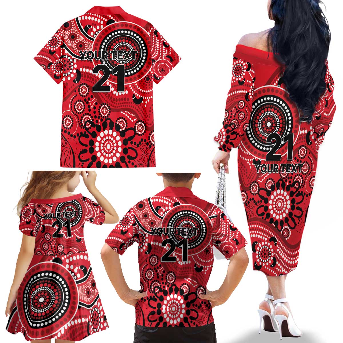 Renegades Cricket Custom Family Matching Off The Shoulder Long Sleeve Dress and Hawaiian Shirt Australian Aboriginal