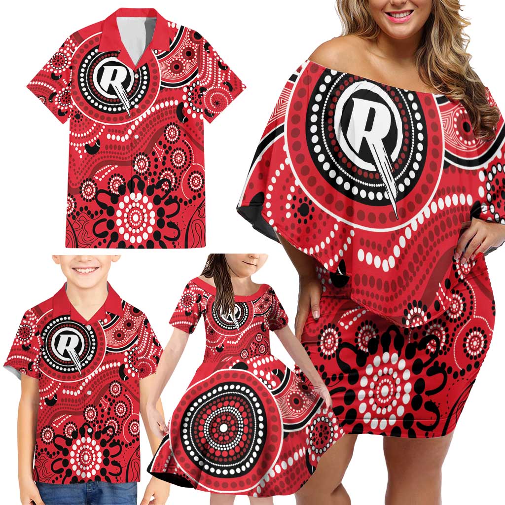 Renegades Cricket Custom Family Matching Off Shoulder Short Dress and Hawaiian Shirt Australian Aboriginal