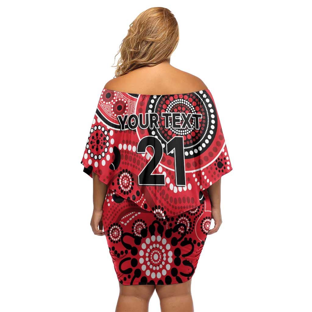 Renegades Cricket Custom Family Matching Off Shoulder Short Dress and Hawaiian Shirt Australian Aboriginal