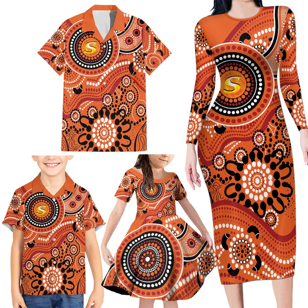 Scorchers Cricket Custom Family Matching Long Sleeve Bodycon Dress and Hawaiian Shirt Australian Aboriginal