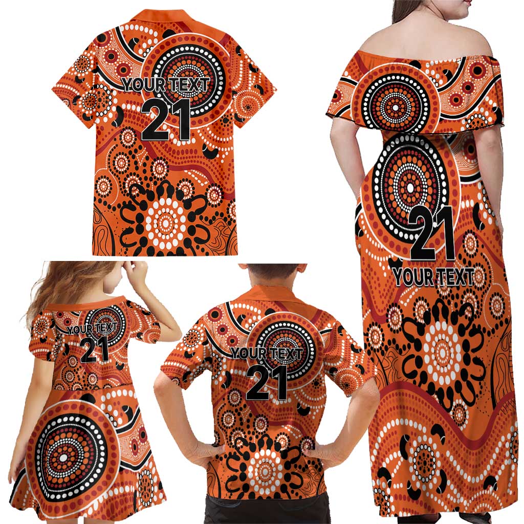 Scorchers Cricket Custom Family Matching Off Shoulder Maxi Dress and Hawaiian Shirt Australian Aboriginal