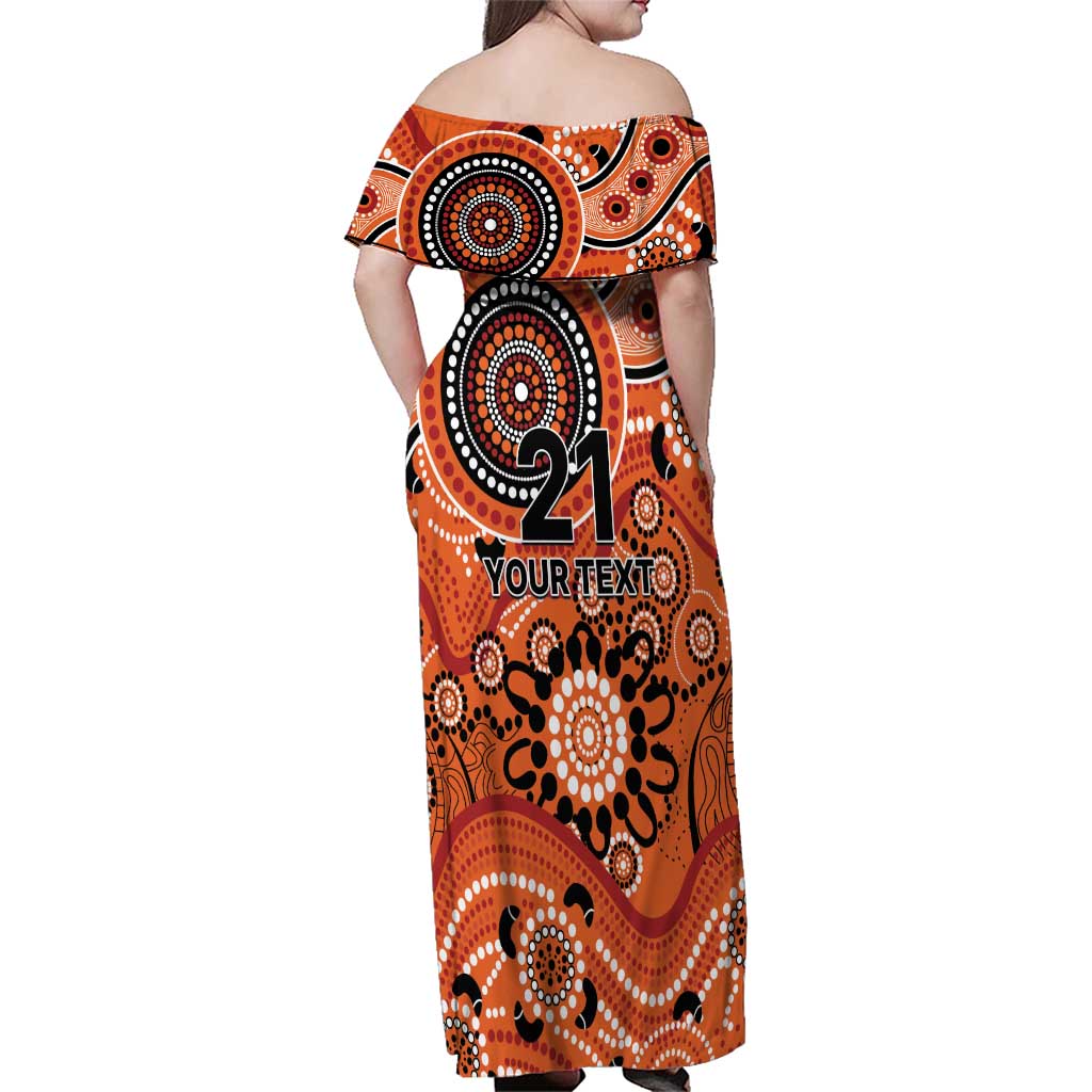 Scorchers Cricket Custom Family Matching Off Shoulder Maxi Dress and Hawaiian Shirt Australian Aboriginal