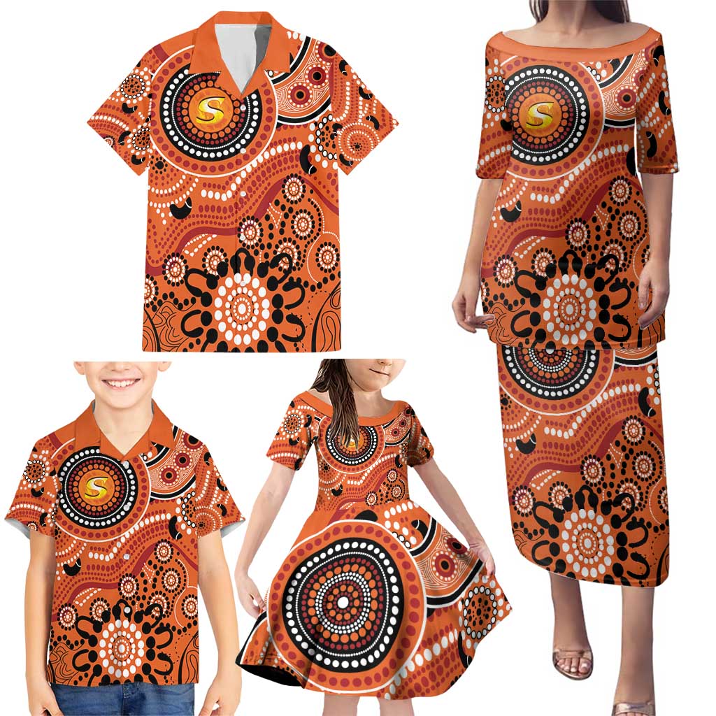 Scorchers Cricket Custom Family Matching Puletasi and Hawaiian Shirt Australian Aboriginal