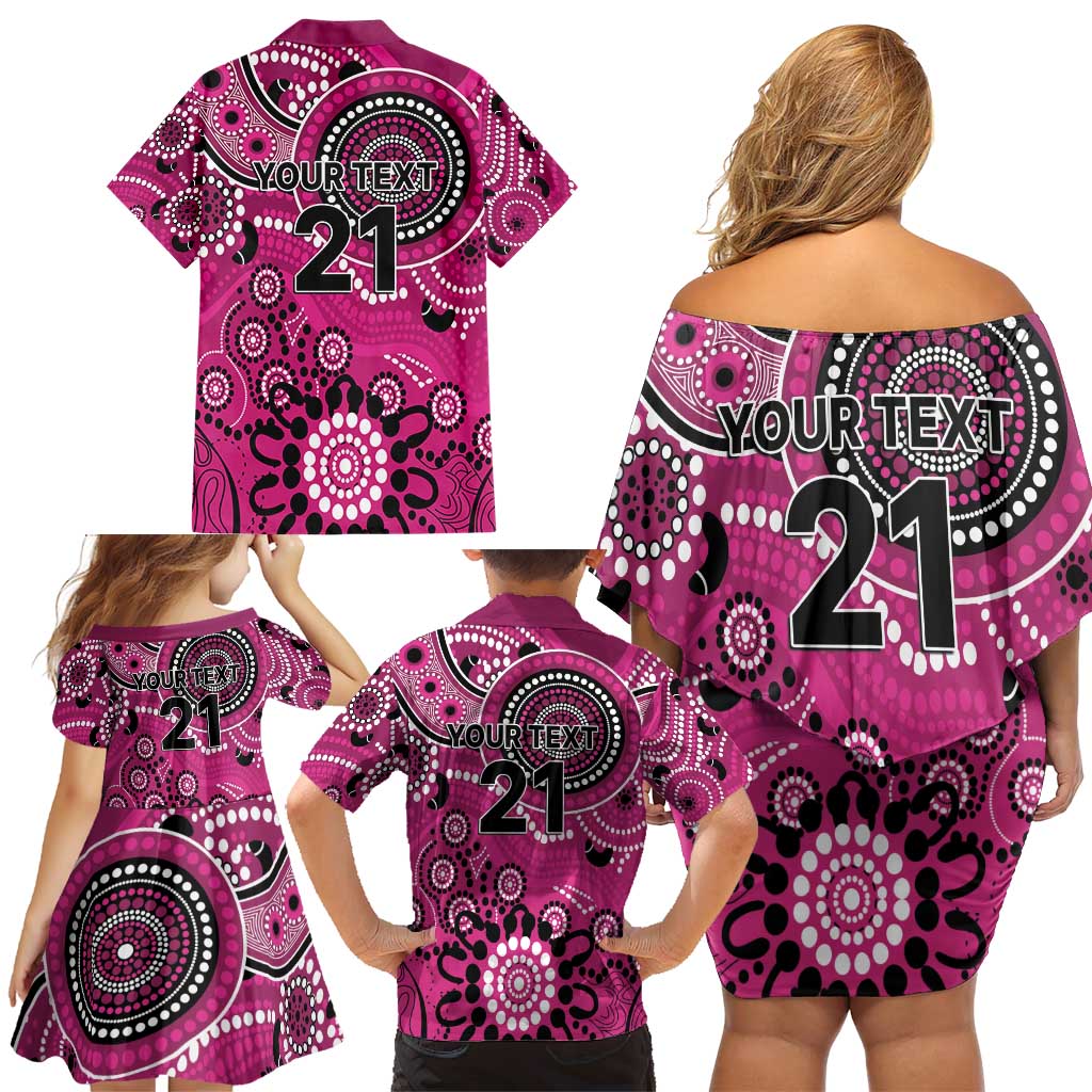 Sixers Cricket Custom Family Matching Off Shoulder Short Dress and Hawaiian Shirt Australian Aboriginal