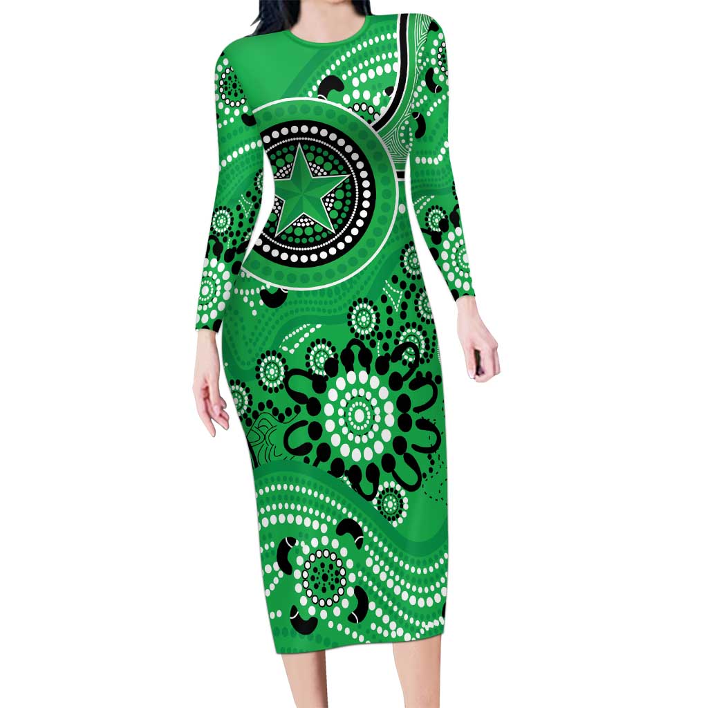 Stars Cricket Custom Family Matching Long Sleeve Bodycon Dress and Hawaiian Shirt Australian Aboriginal