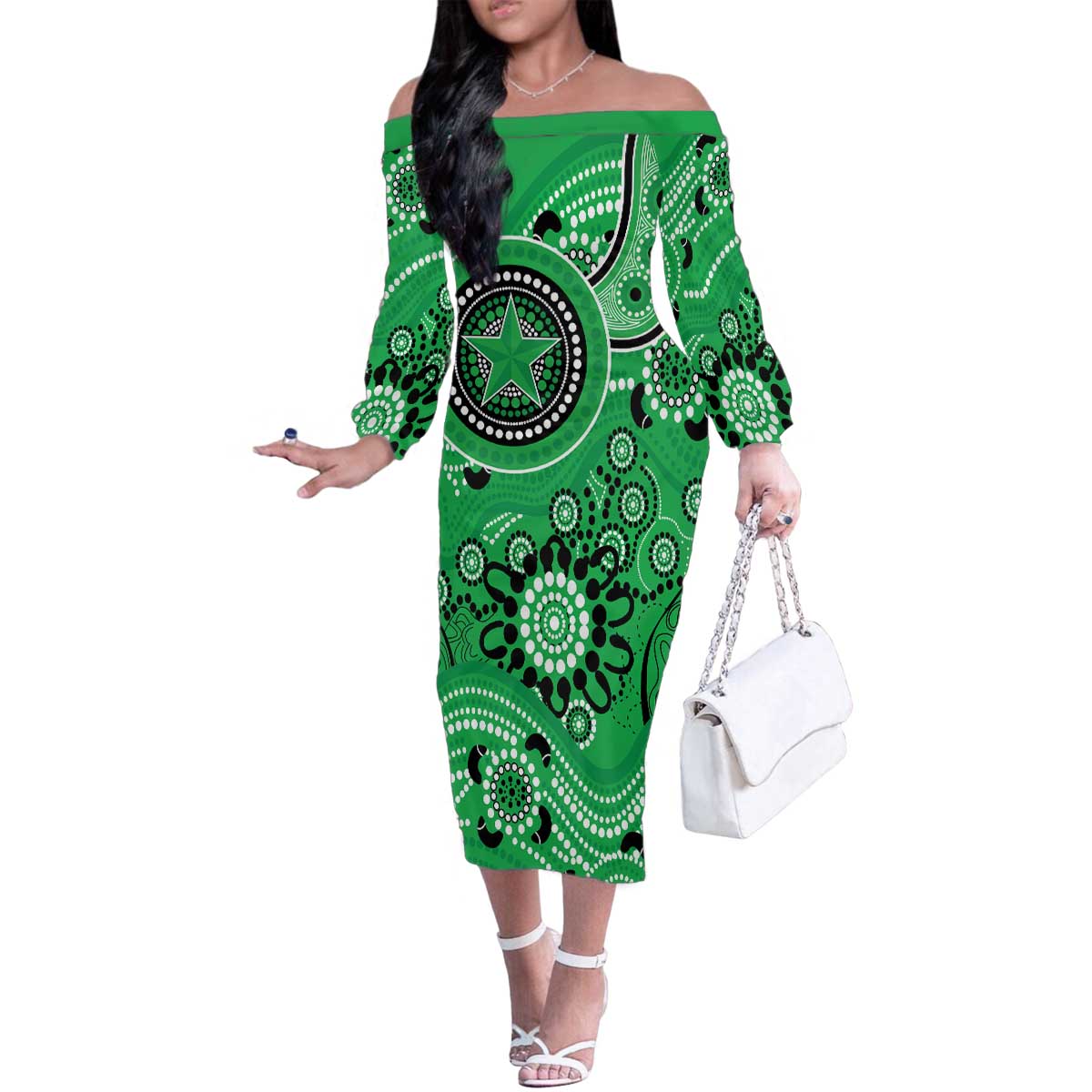 Stars Cricket Custom Family Matching Off The Shoulder Long Sleeve Dress and Hawaiian Shirt Australian Aboriginal