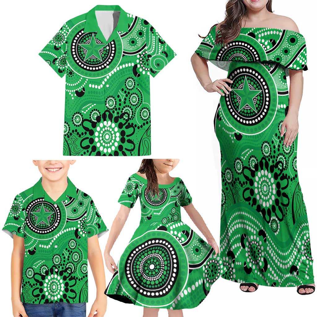 Stars Cricket Custom Family Matching Off Shoulder Maxi Dress and Hawaiian Shirt Australian Aboriginal