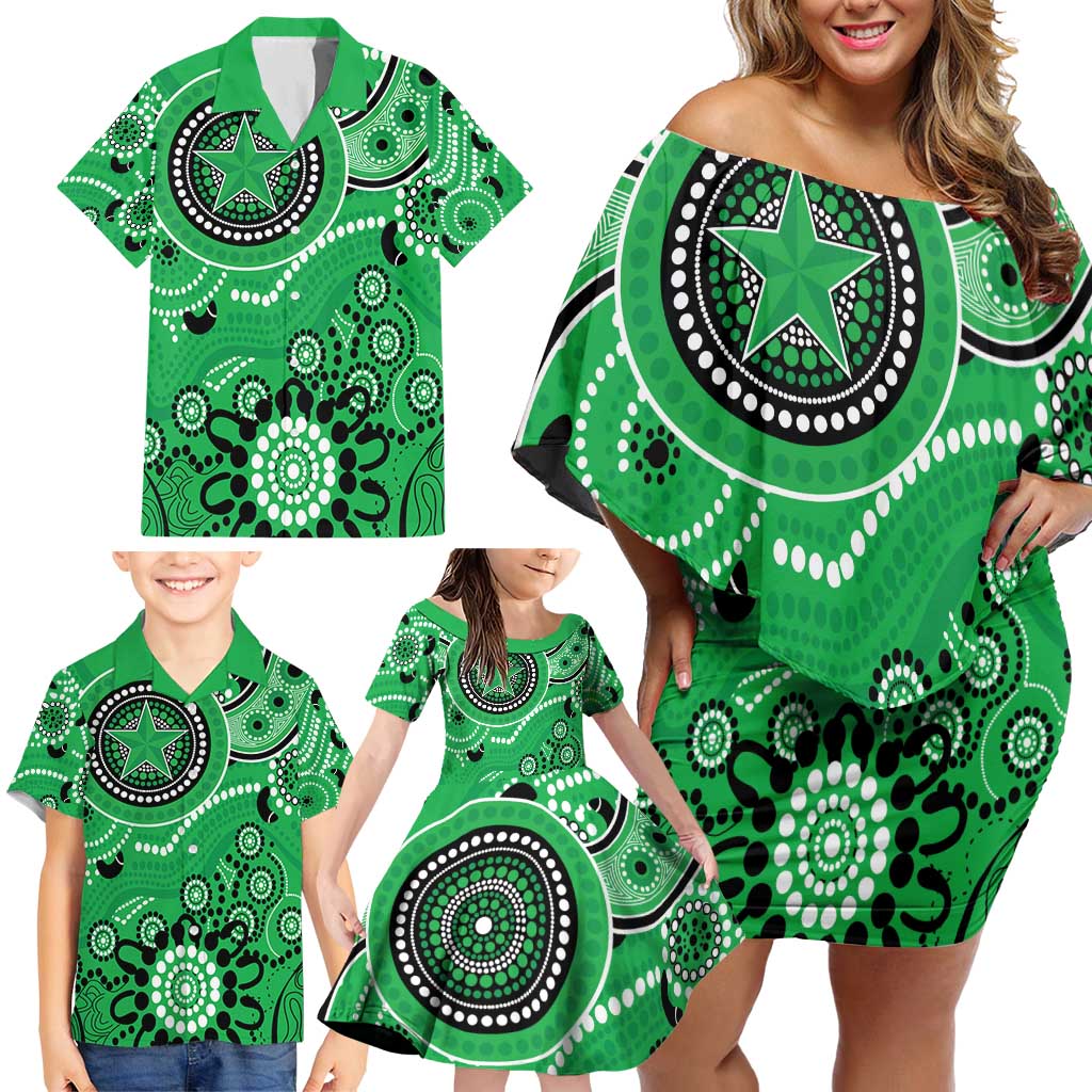 Stars Cricket Custom Family Matching Off Shoulder Short Dress and Hawaiian Shirt Australian Aboriginal