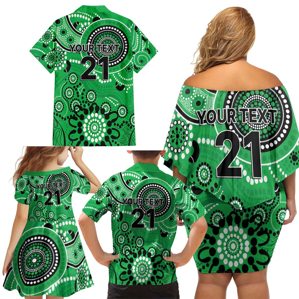 Stars Cricket Custom Family Matching Off Shoulder Short Dress and Hawaiian Shirt Australian Aboriginal