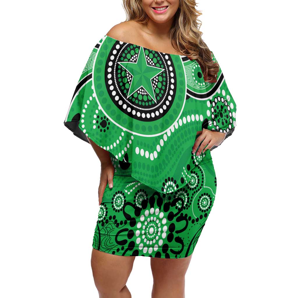 Stars Cricket Custom Family Matching Off Shoulder Short Dress and Hawaiian Shirt Australian Aboriginal