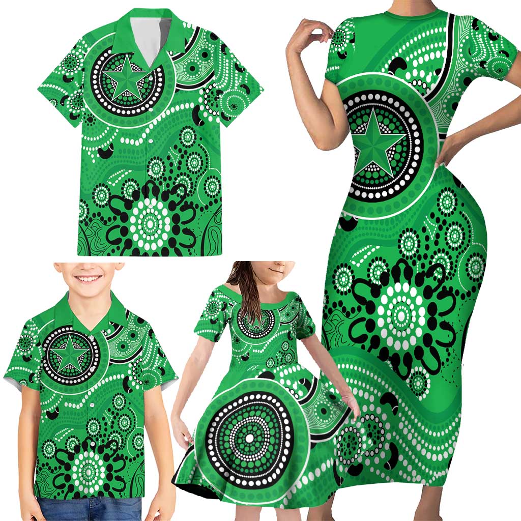 Stars Cricket Custom Family Matching Short Sleeve Bodycon Dress and Hawaiian Shirt Australian Aboriginal