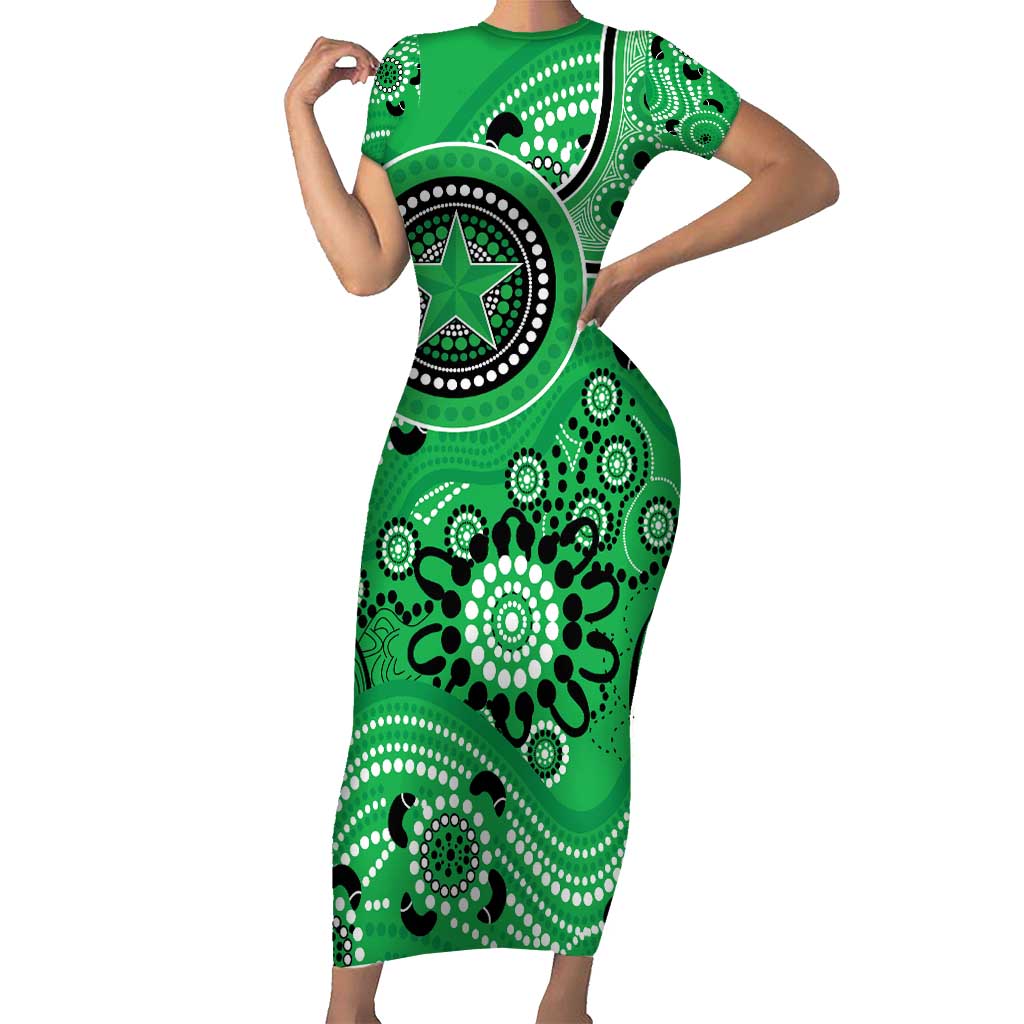 Stars Cricket Custom Family Matching Short Sleeve Bodycon Dress and Hawaiian Shirt Australian Aboriginal