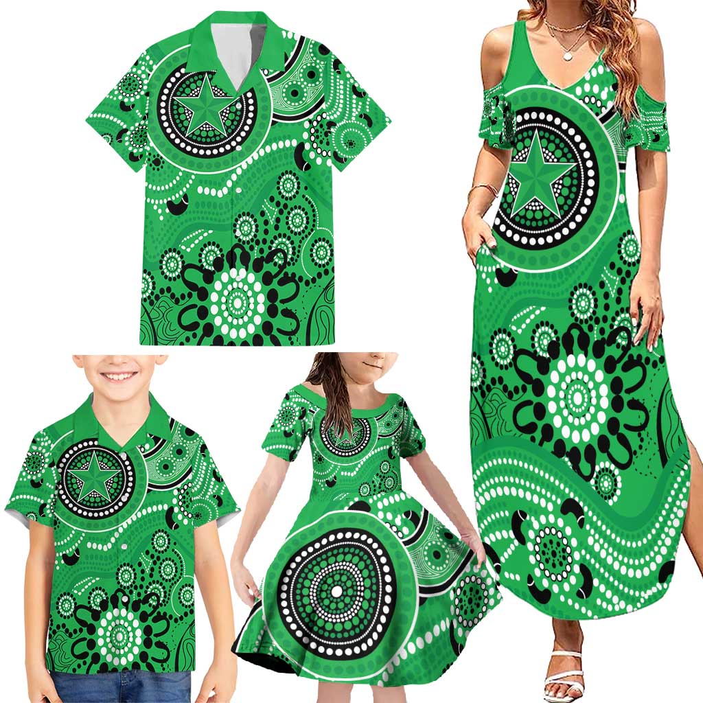 Stars Cricket Custom Family Matching Summer Maxi Dress and Hawaiian Shirt Australian Aboriginal