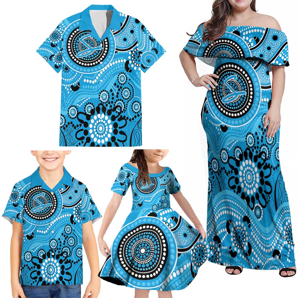 Strikers Cricket Custom Family Matching Off Shoulder Maxi Dress and Hawaiian Shirt Australian Aboriginal