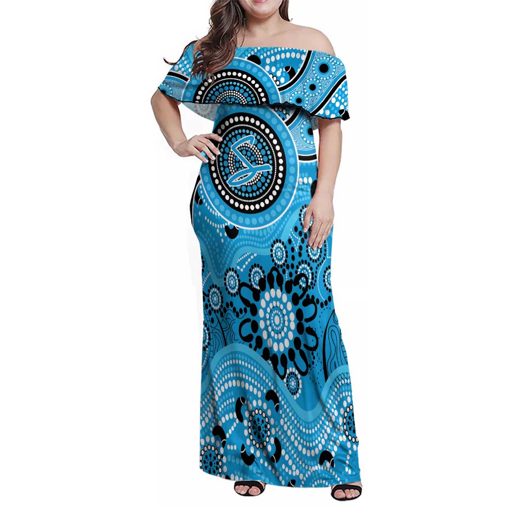 Strikers Cricket Custom Family Matching Off Shoulder Maxi Dress and Hawaiian Shirt Australian Aboriginal