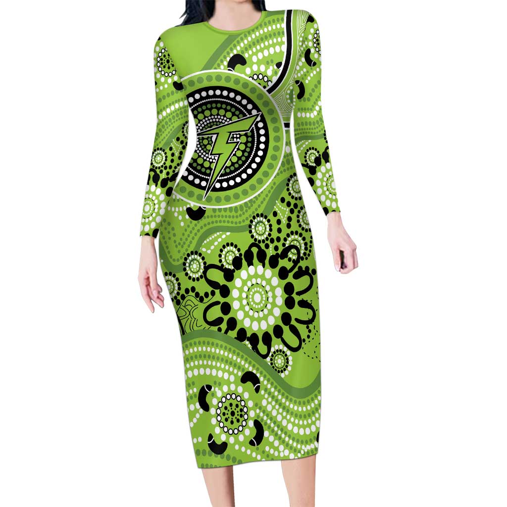 Thunder Cricket Custom Family Matching Long Sleeve Bodycon Dress and Hawaiian Shirt Australian Aboriginal