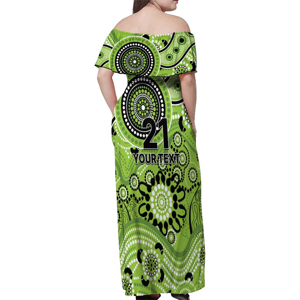 Thunder Cricket Custom Family Matching Off Shoulder Maxi Dress and Hawaiian Shirt Australian Aboriginal