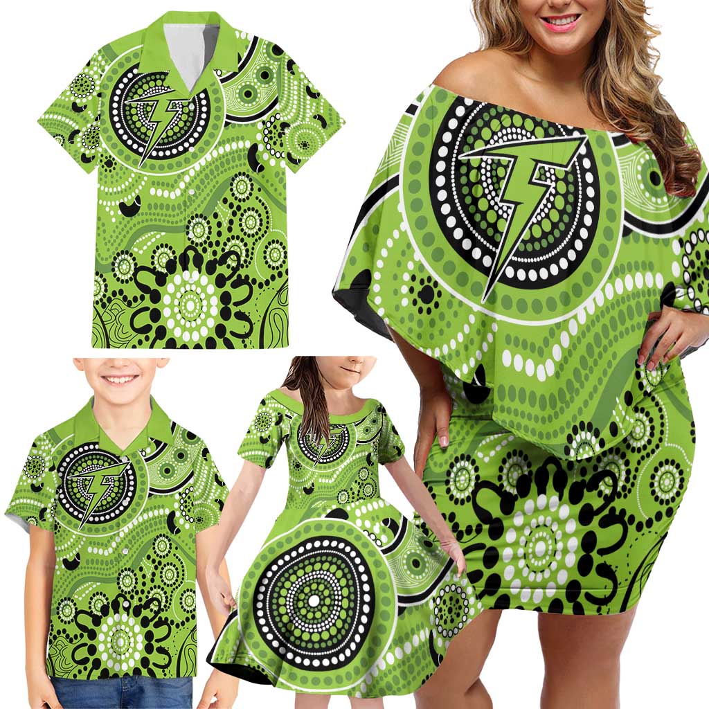 Thunder Cricket Custom Family Matching Off Shoulder Short Dress and Hawaiian Shirt Australian Aboriginal