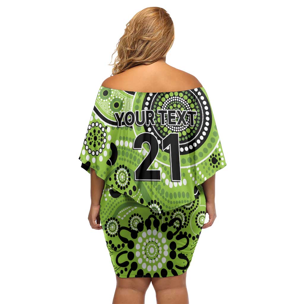 Thunder Cricket Custom Family Matching Off Shoulder Short Dress and Hawaiian Shirt Australian Aboriginal