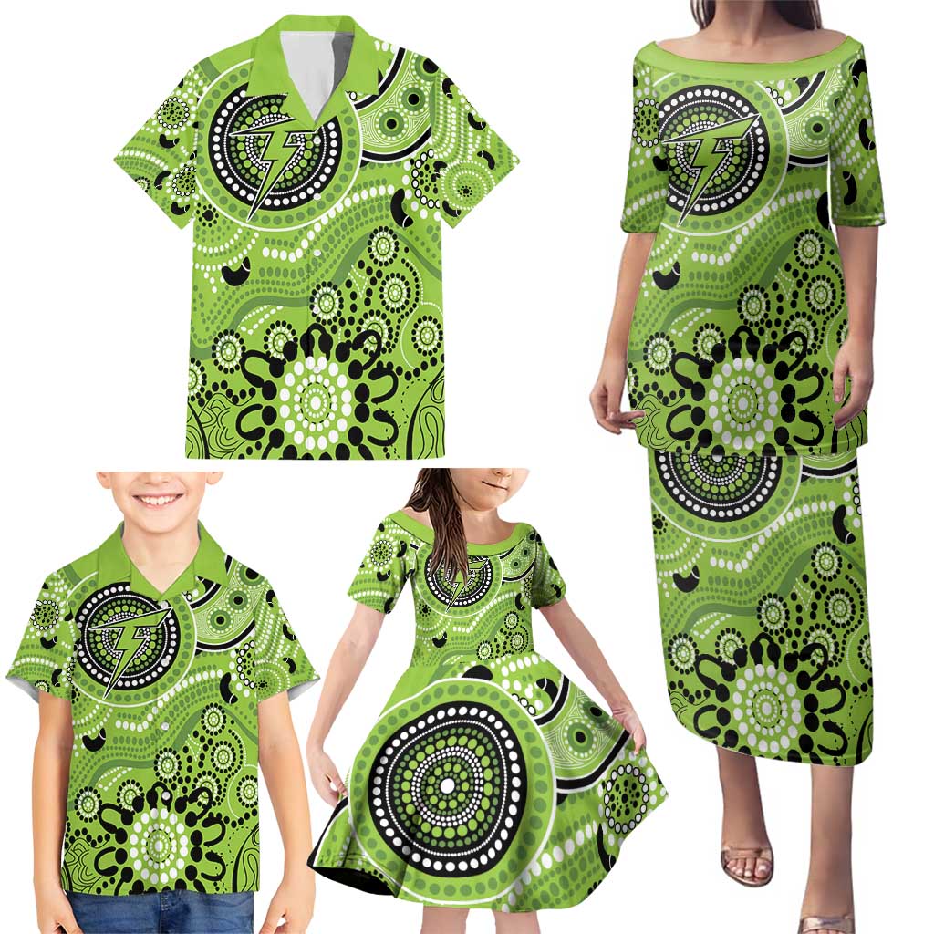 Thunder Cricket Custom Family Matching Puletasi and Hawaiian Shirt Australian Aboriginal