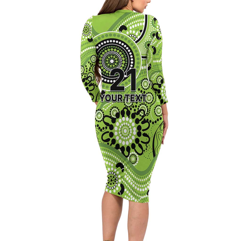 Thunder Cricket Custom Long Sleeve Bodycon Dress Australian Aboriginal