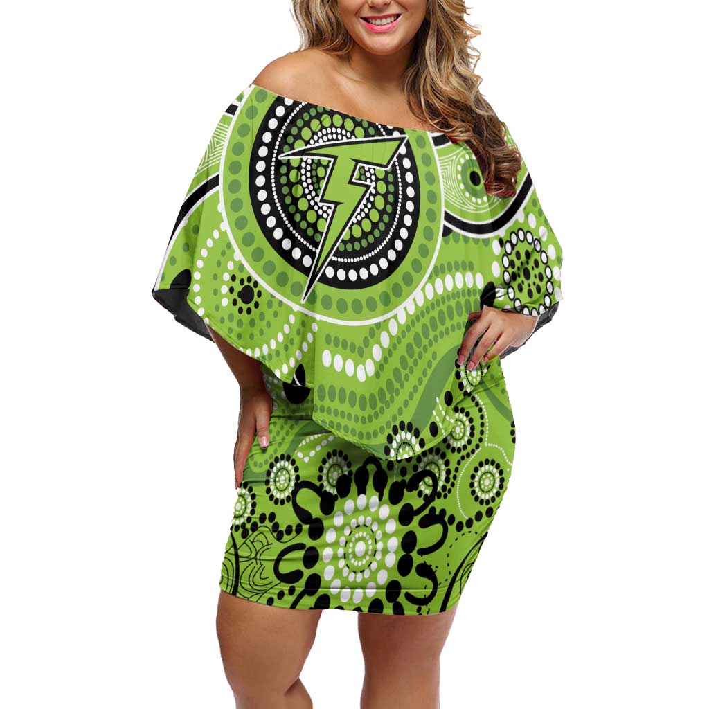 Thunder Cricket Custom Off Shoulder Short Dress Australian Aboriginal