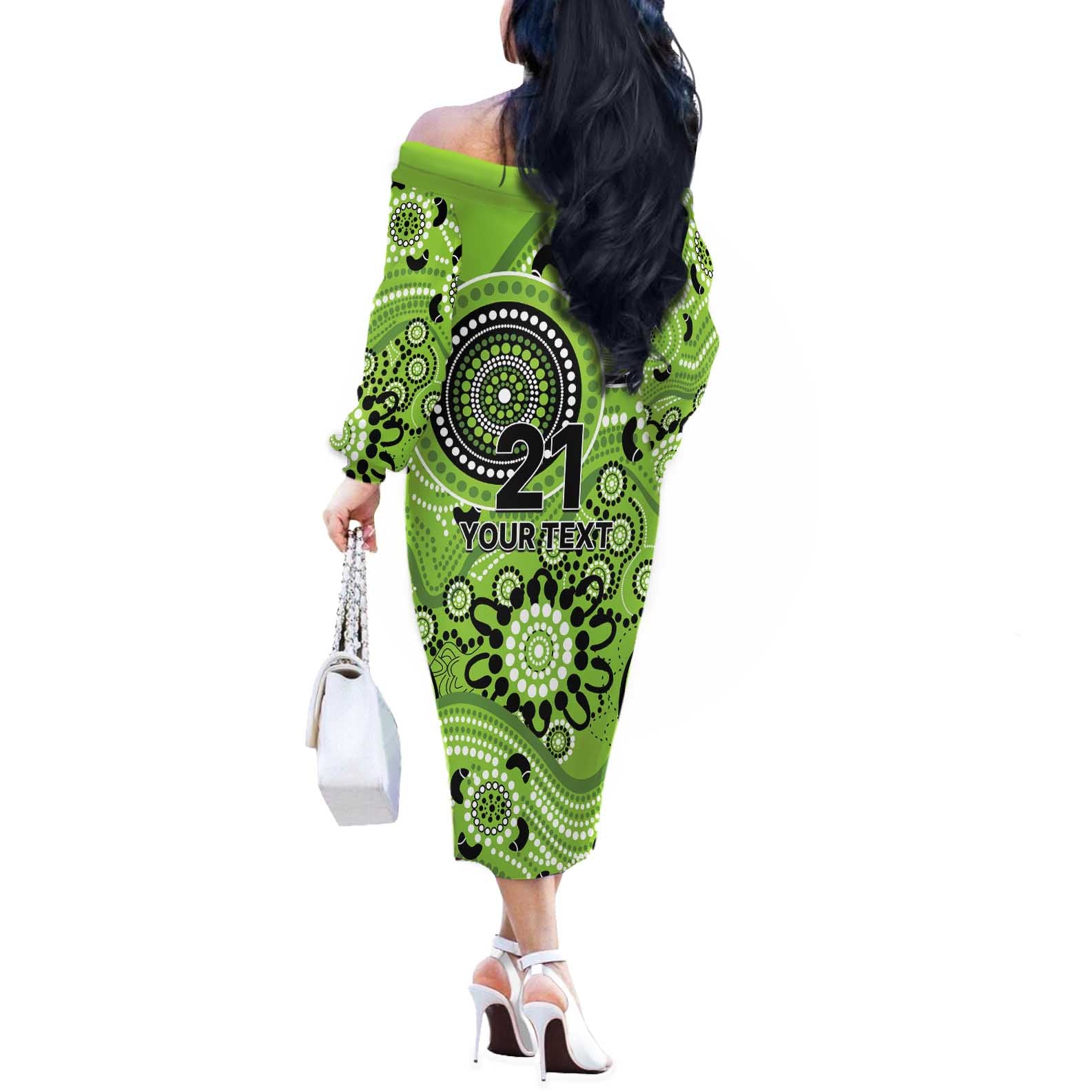 Thunder Cricket Custom Off The Shoulder Long Sleeve Dress Australian Aboriginal