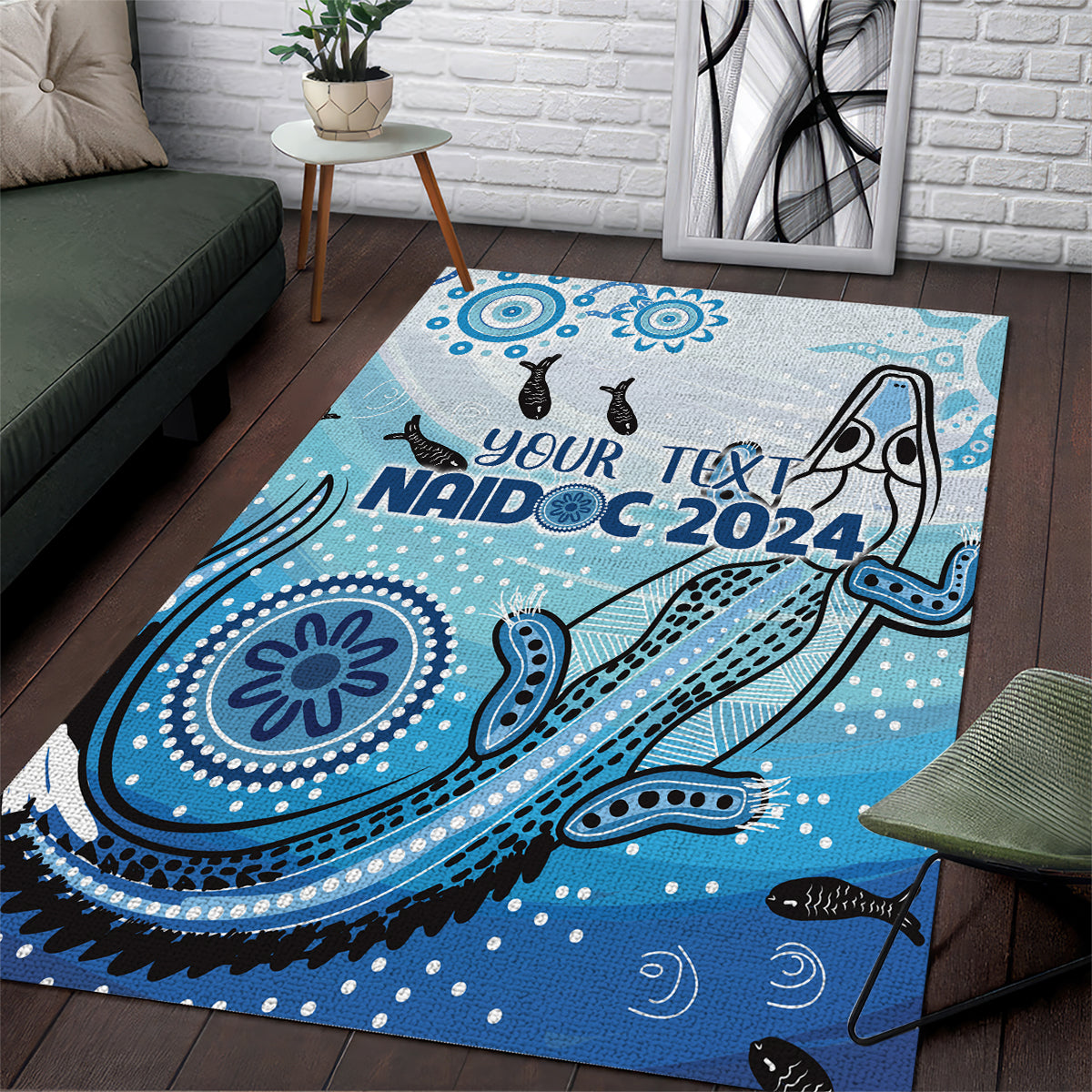 Personalised Keep the Fire Burning NAIDOC 2024 Area Rug Aboriginal Dot with Crocodile - Vibe Hoodie Shop