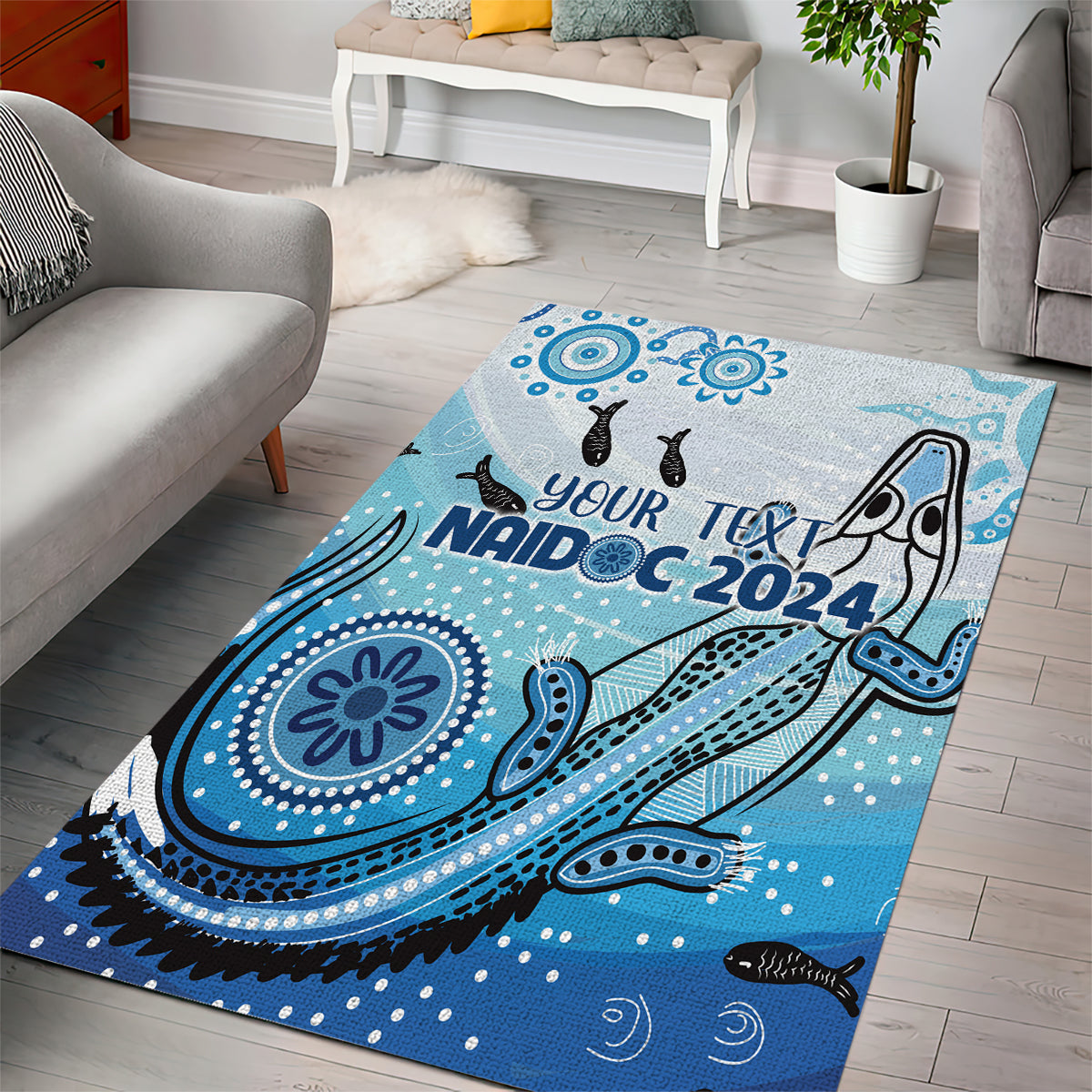 Personalised Keep the Fire Burning NAIDOC 2024 Area Rug Aboriginal Dot with Crocodile - Vibe Hoodie Shop