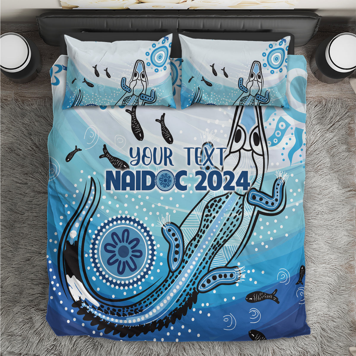 Personalised Keep the Fire Burning NAIDOC 2024 Bedding Set Aboriginal Dot with Crocodile - Vibe Hoodie Shop