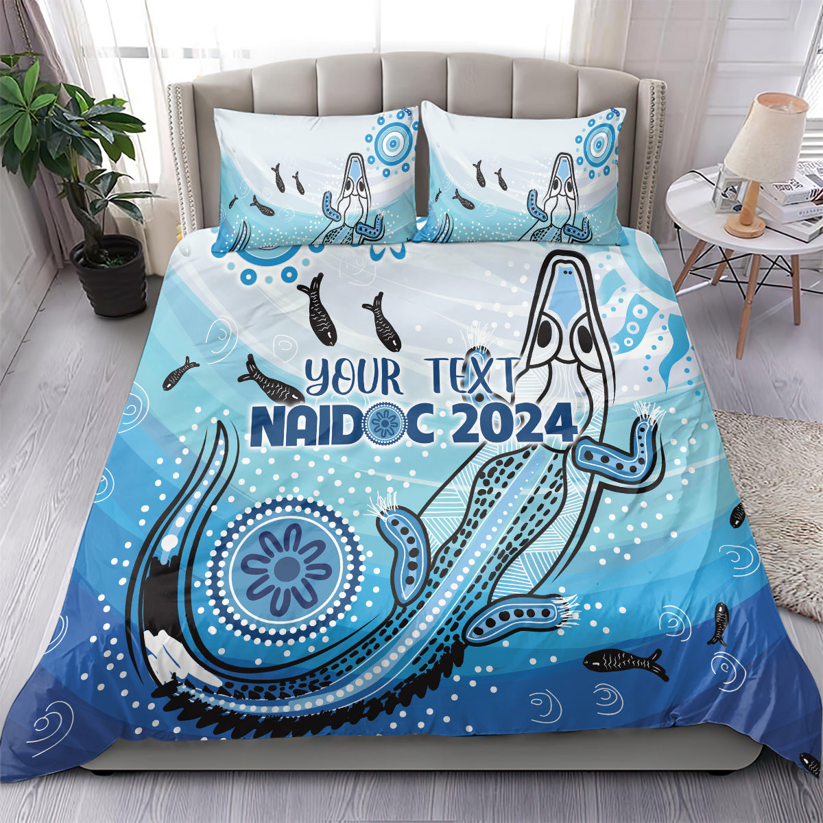 Personalised Keep the Fire Burning NAIDOC 2024 Bedding Set Aboriginal Dot with Crocodile - Vibe Hoodie Shop