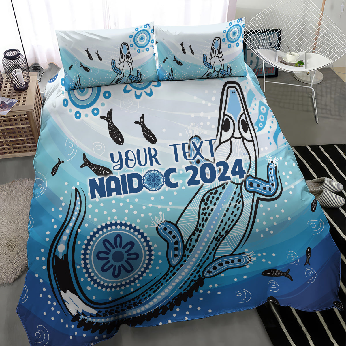 Personalised Keep the Fire Burning NAIDOC 2024 Bedding Set Aboriginal Dot with Crocodile - Vibe Hoodie Shop