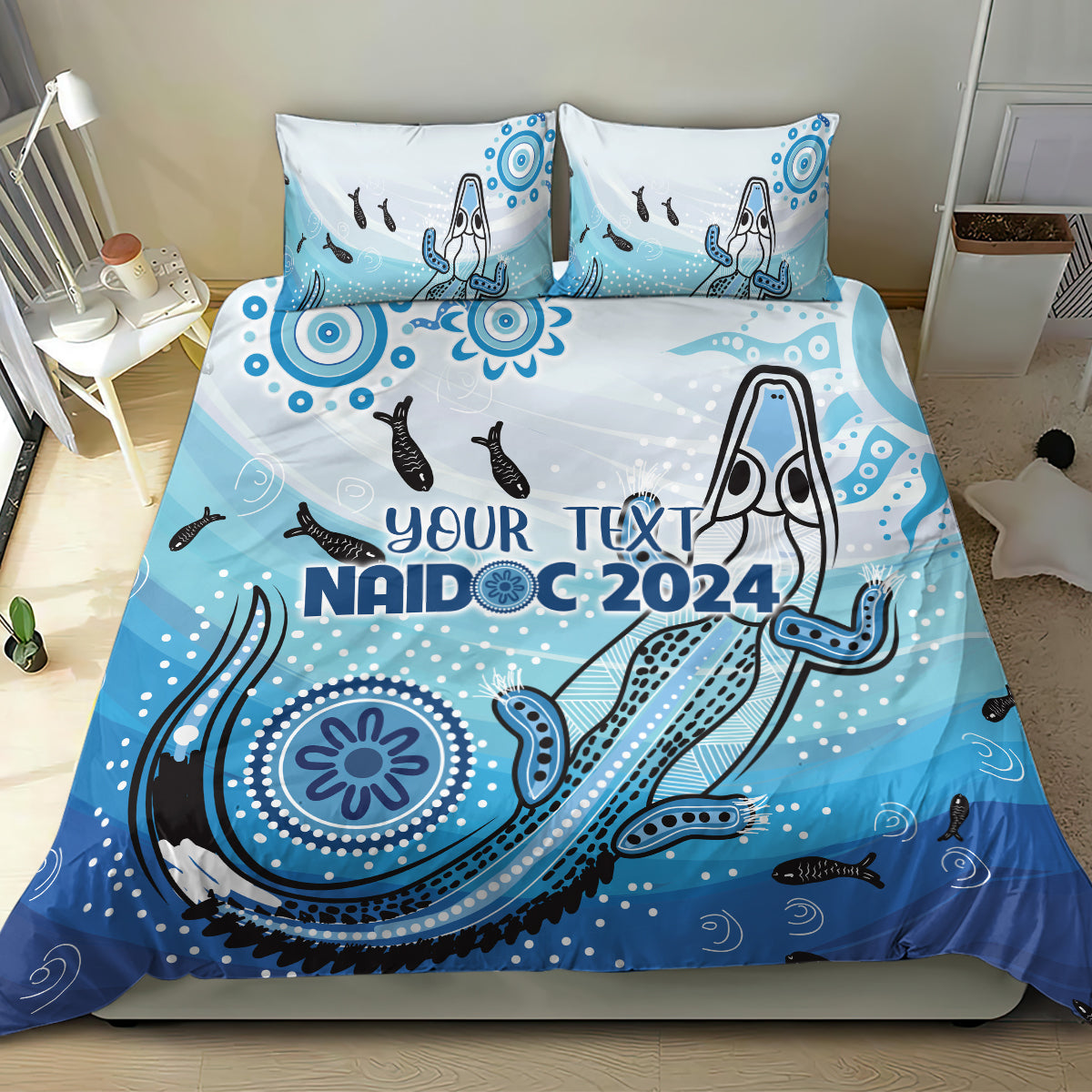 Personalised Keep the Fire Burning NAIDOC 2024 Bedding Set Aboriginal Dot with Crocodile - Vibe Hoodie Shop